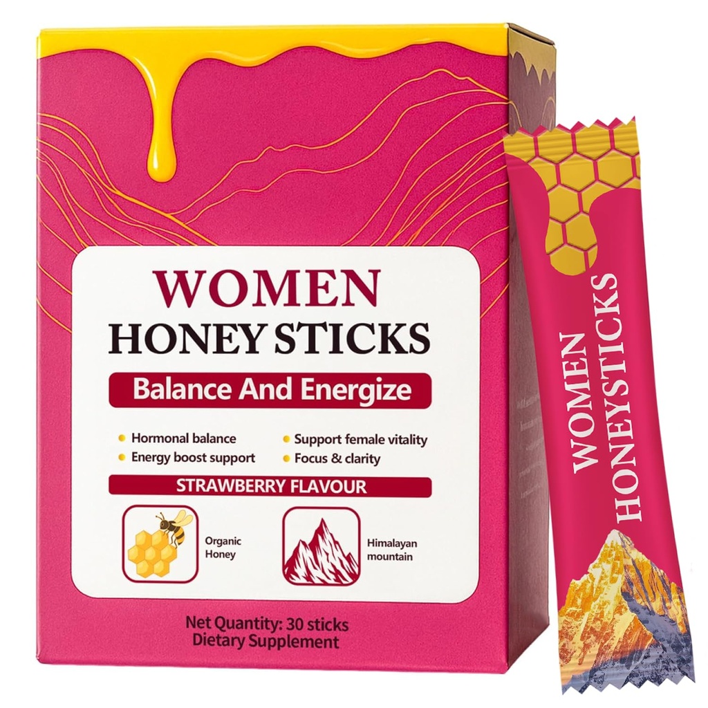 Bloomin Honey Sticks Shilajit for Women, Strawberry Honeysticks, Natural Energy & Vitality Booster with Shatavari & Saffron for Hormonal Balance, Focus & Stamina | 30 Sticks (1)