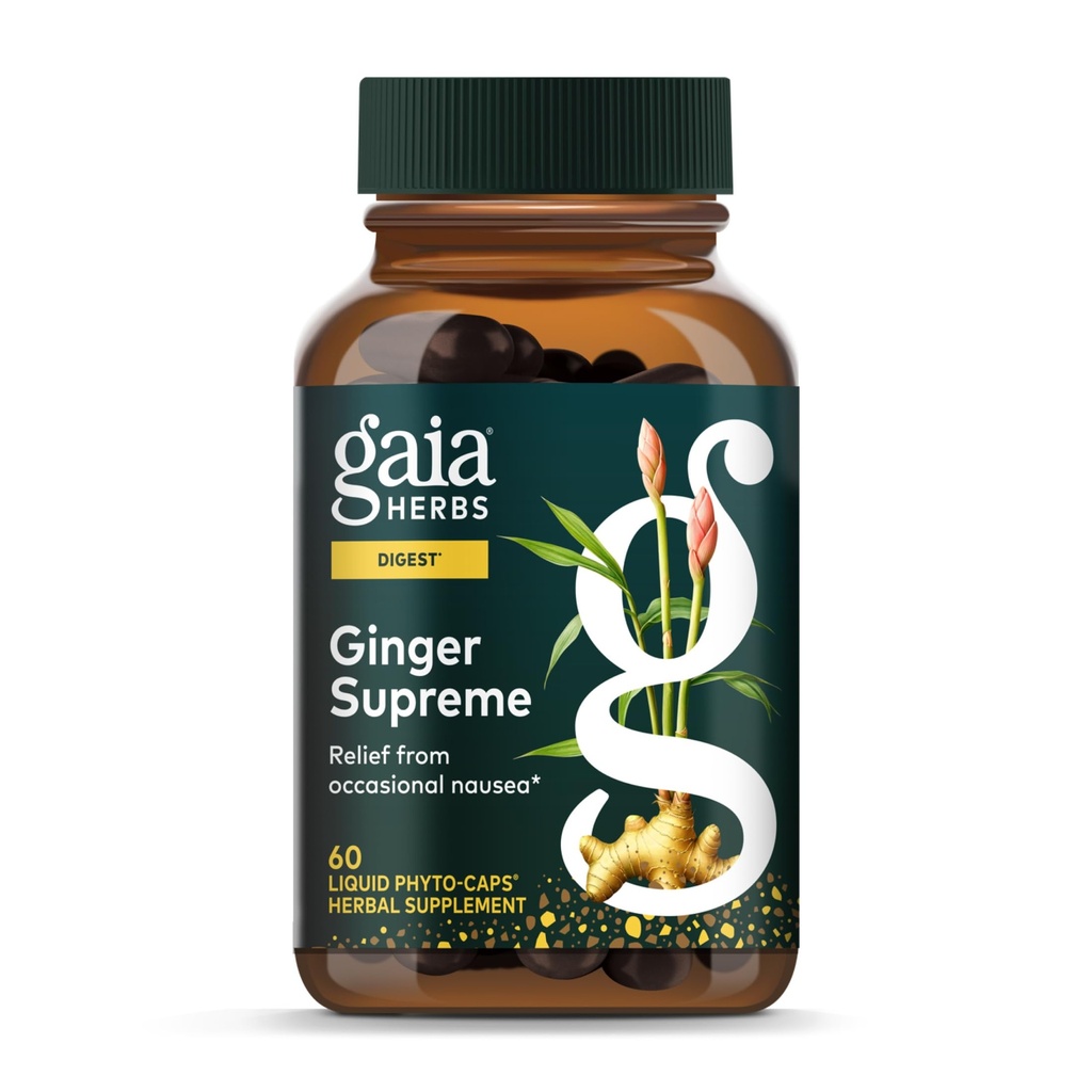 Gaia Herbs Ginger Supreme - Stöder Hälsosam Digestion och Relieves Occasional Nausea - med organisk Ginger Root och Turmeric Root - 60 Vegan Liquid Phyto-Capsules (60-dagars leverans)