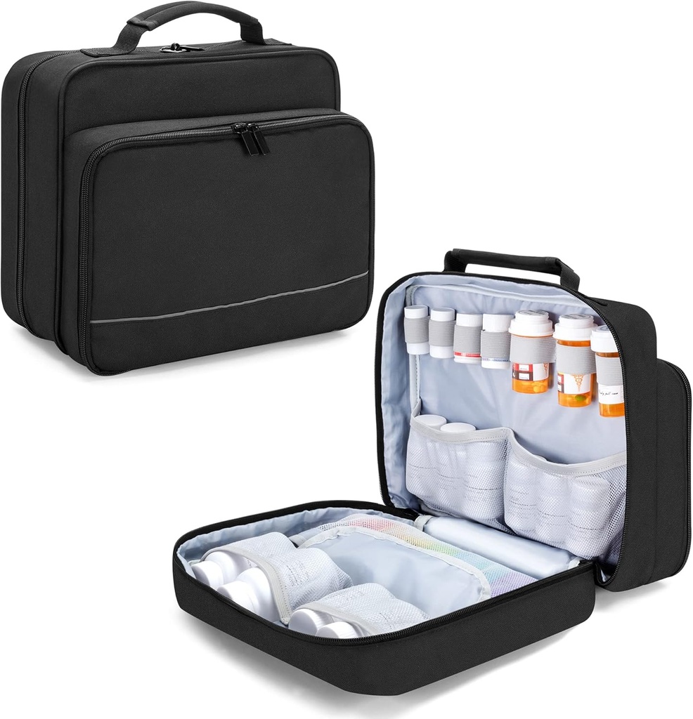 Damero Pill Bottle Organizer, Medicine Bottles Storage Bag Medication Travel Carrying Case för Pill Organizer, vitaminer, medicinska kosttillskott, svart, patentdesign