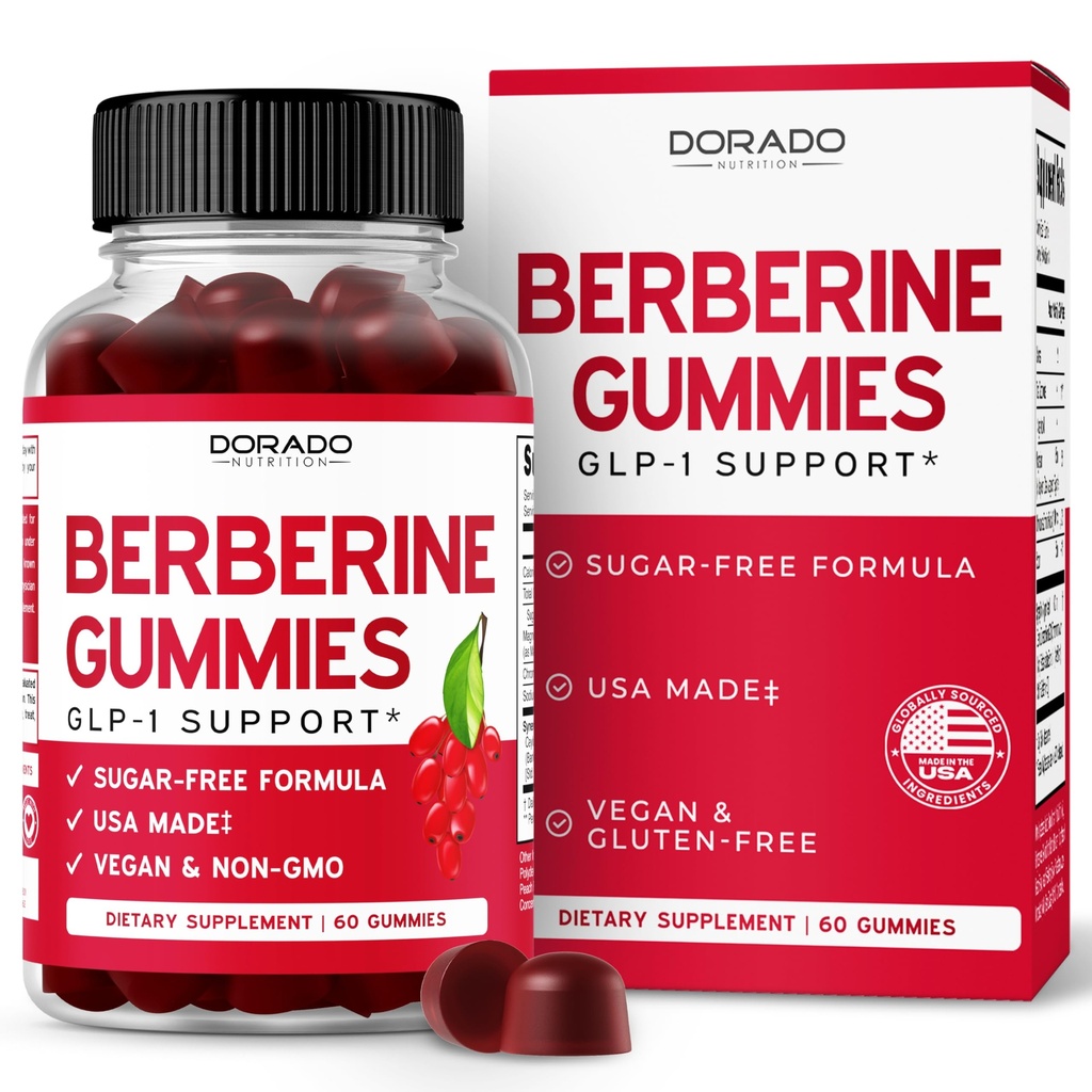 Berberine Gummies med Ceylon Cinnamon (1 200mg) Premium Sugar-Free Berberine Ceylon Cinnamon Supplement för vuxna - Tredjepartstestade, icke-GMO & Made i USA - 60 greve Chewable Gummies