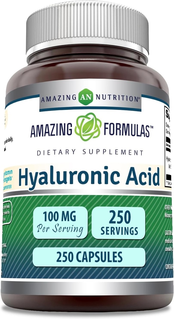 Fantastiska formler Hyaluronsyra 100mg 250 kapslar Supplement | Non GMO | Gluten Free | Made in USA