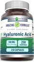 Fantastiska formler Hyaluronsyra 100mg 250 kapslar Supplement | Non GMO | Gluten Free | Made in USA