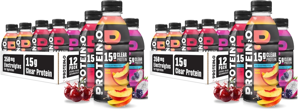 Protein2o Hydration Drink - 2-in-1 Liquid Clear Whey Protein Isolate and Electrolyte Drink - 15g Protein, Vitamins B5, B6 - Post-Workout Recovery - 16.9 Fl Oz - Flavor Fusion Variety,(Pack of 24)