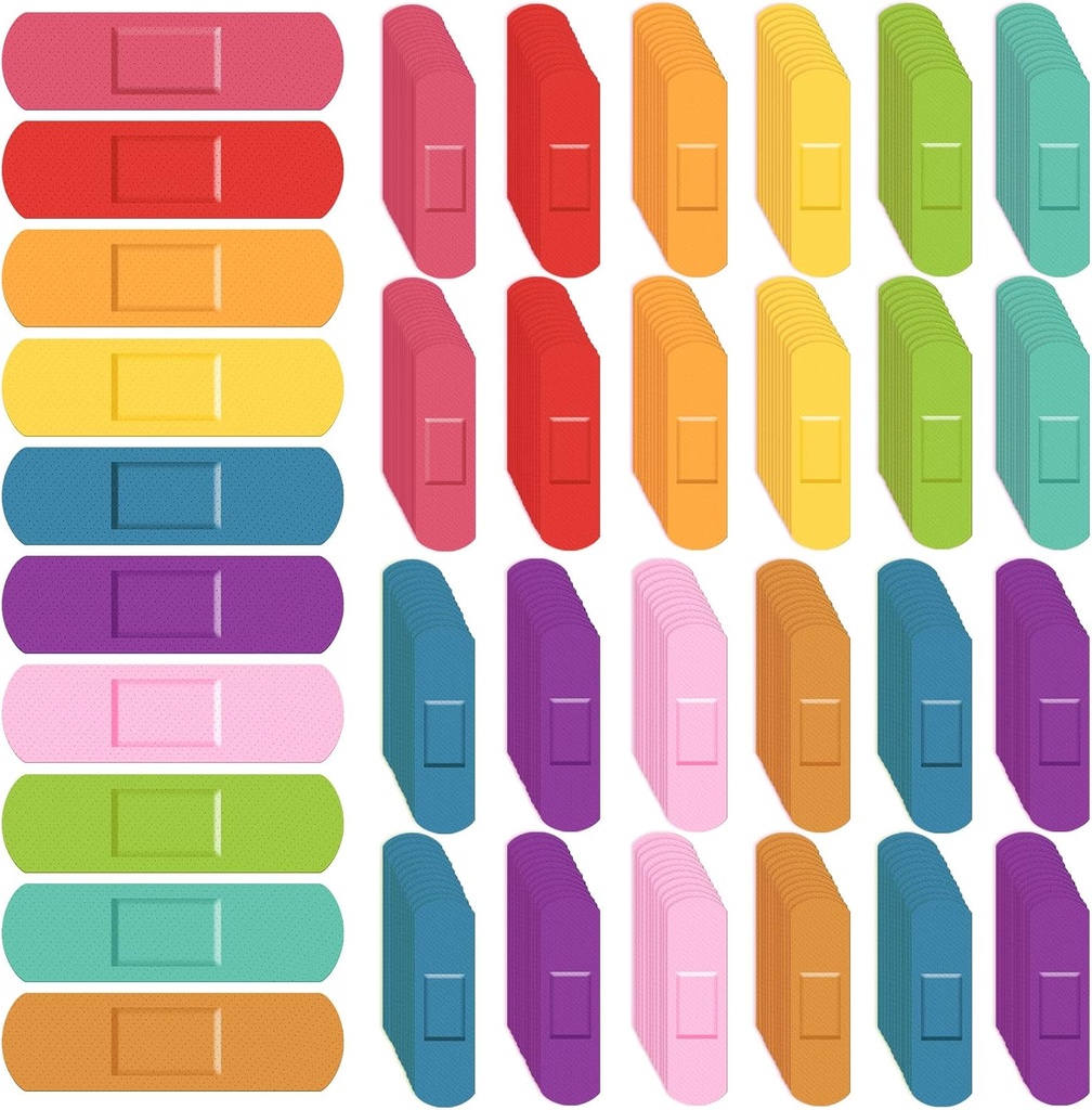 Lounsweer 600 Pcs Kids Bandages Bulk Waterproof Breathable Bandages Neon Colorful Flexible Bands Assorted Colors Flexible Protection Wound Care Scrapes and Slight Cut