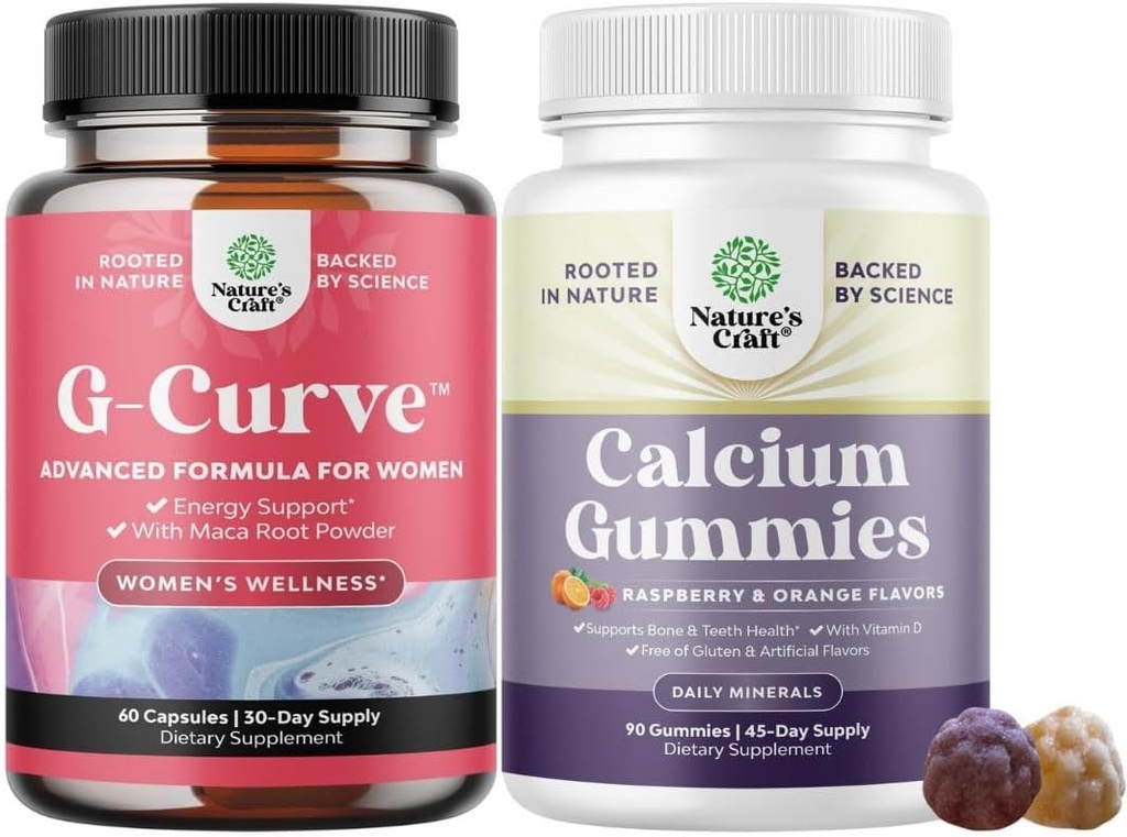 Bundle of G-Curve Butt and Breast Enhancement Pills - Herbal Enhancer kan stödja kroppskulpterande kurvor och hög Absorption Calcium Gummies för kvinnor med vitamin D3 för benhälsa och immunstöd