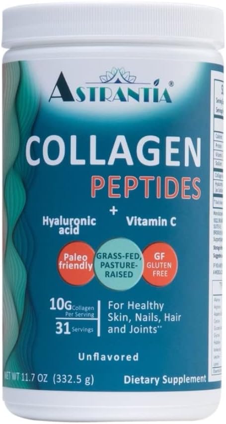 ASTRANTIA Collagen Peptides Powder, Grass-fed Unflavored Collagen med Hyaluronic Acid och vitamin C för hälsosamma naglar, hud, hår och gemensamma | Paleo Friendly | Gluten Free | Non GMO | 11.7 OZ