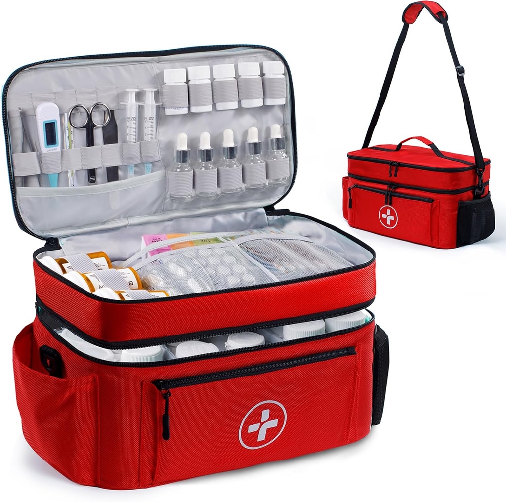 BAGSFY Travel Medicine Bag Organizer, Medical Bag Empty, Pill Bottle Organizer för hem, Stor Medication Storage, Travel Carrying Case First Aid Kit Bags Empty, Emergency Kit.