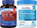 Krill Oil 1000mg och Probiotics Bundle, Omega 3s med DHA EPA & Astaxanthin, Plus 80 miljarder CFU 25 Strains, Gut, Heart & Immune Function, Non-GMO, Made in USA, 60 Softgels + 60 kapslar