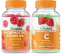Livlig fosfatidylserin (PS) + Vitamin C 1050mg, Gummies Bundle - Stor smak, vitamintillskott, Gluten Free, GMO Free, Chewable Gummy