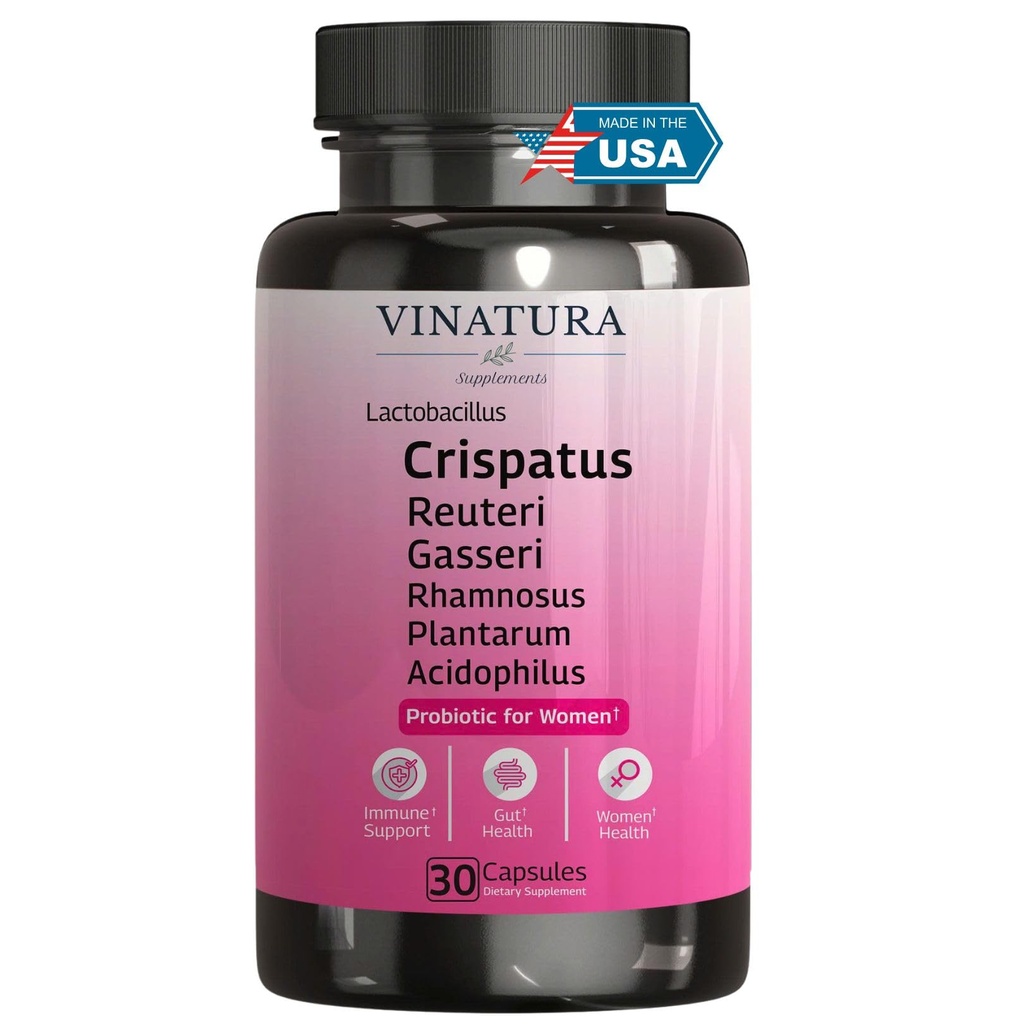 VINATURA Lactobacillus Rhamnosus, Reuteri, Gasseri, Plantarum, Crispatus, Acidophilus Probiotics - Probiotika för kvinnor *USA Made & Tested * Kvinnor Vaginal hälsa, Gut och Digestive Health - 30 kapslar