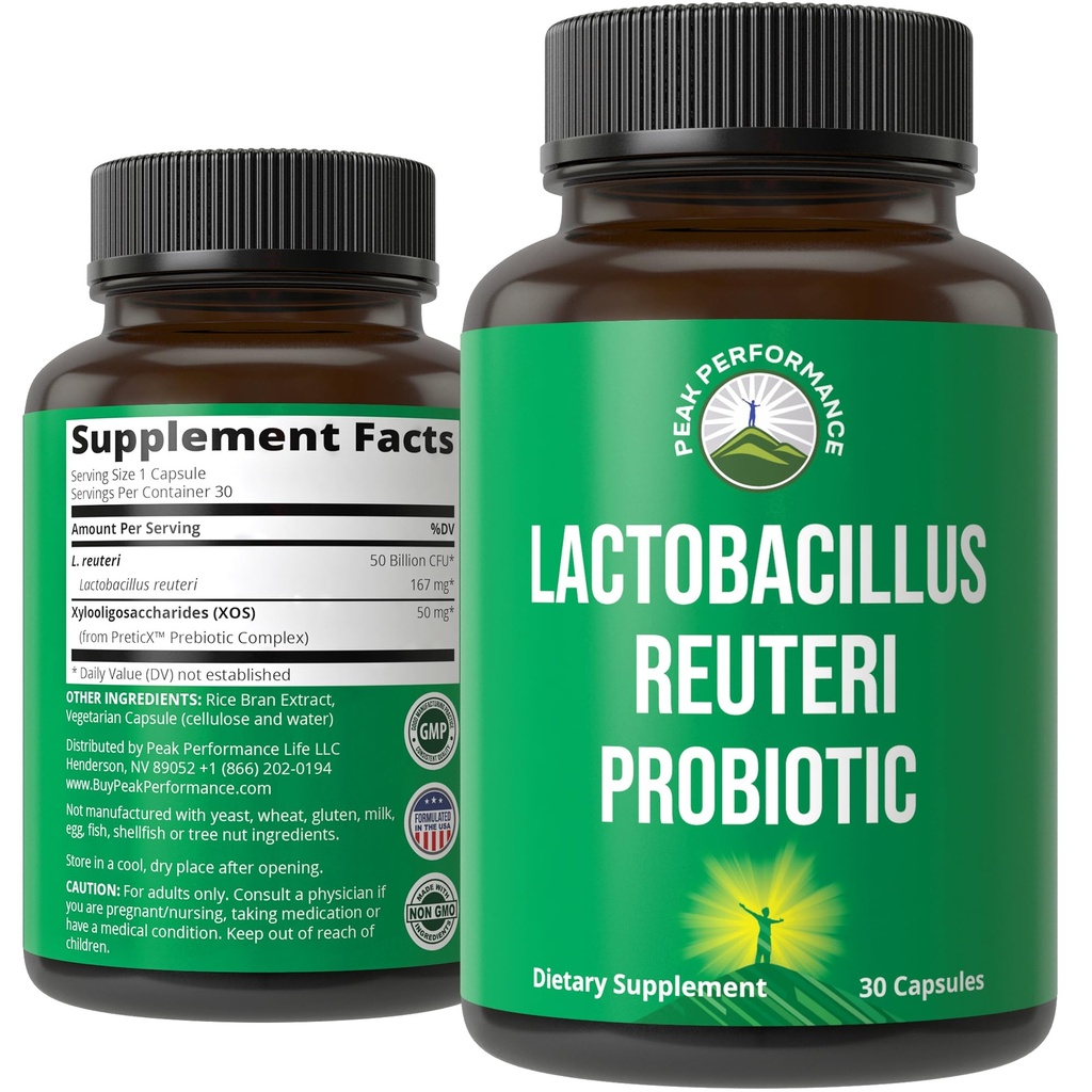 Lactobacillus Reuteri 50 miljarder CFU Probiotics med kliniskt studerade PreticX® XOS Prebiotic - Probiotiska kapslar Supplement för Gut Health och Digestive Support - USA Testad för både kvinnor och män