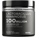 Toniiq Lactobacillus Rhamnosus - Ultra High Strength 100B CFU med prebiotiska FOS - Fördröjda frisättningskapslar - Tredjepartslabb Testade - 60 kapslar