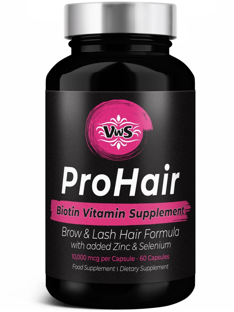 VWS Biotin 10,000 mcg Dietary Supplement w/Zinc & Selenium to Promote Thicker Hair Growth, Stronger Nails & Healthy Skin for Women and Men, 60 Vegan Capsules