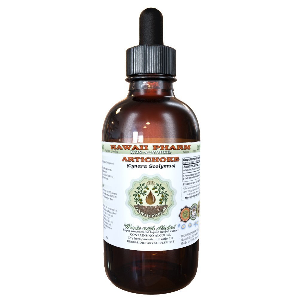 Hawaii Pharm Artichoke Alcohol-Free Liquid Extract, Artichoke (Cynara scolymus) Dried Leaf Glycerite Natural Herbal Supplement 2 oz