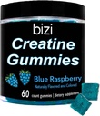 Bizi Creatine Gummys for Men & Women - 1g av kreatinmonohydrat per Gummy - Vattenmelon smak - Träning, muskeltillväxt och återhämtningstillägg - Vegan & Gluten Free (60 ct) (Blue Raspberry)