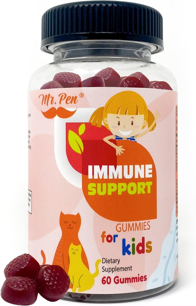 Pen Elderberry Vitamin C Zink Gummies för barn | 60 greve | 2 månaders leverans | 4 + år, Immune Support Gummies, Low Sugar, Non-GMO, Vegan, Gluten Free, Pectin Chews