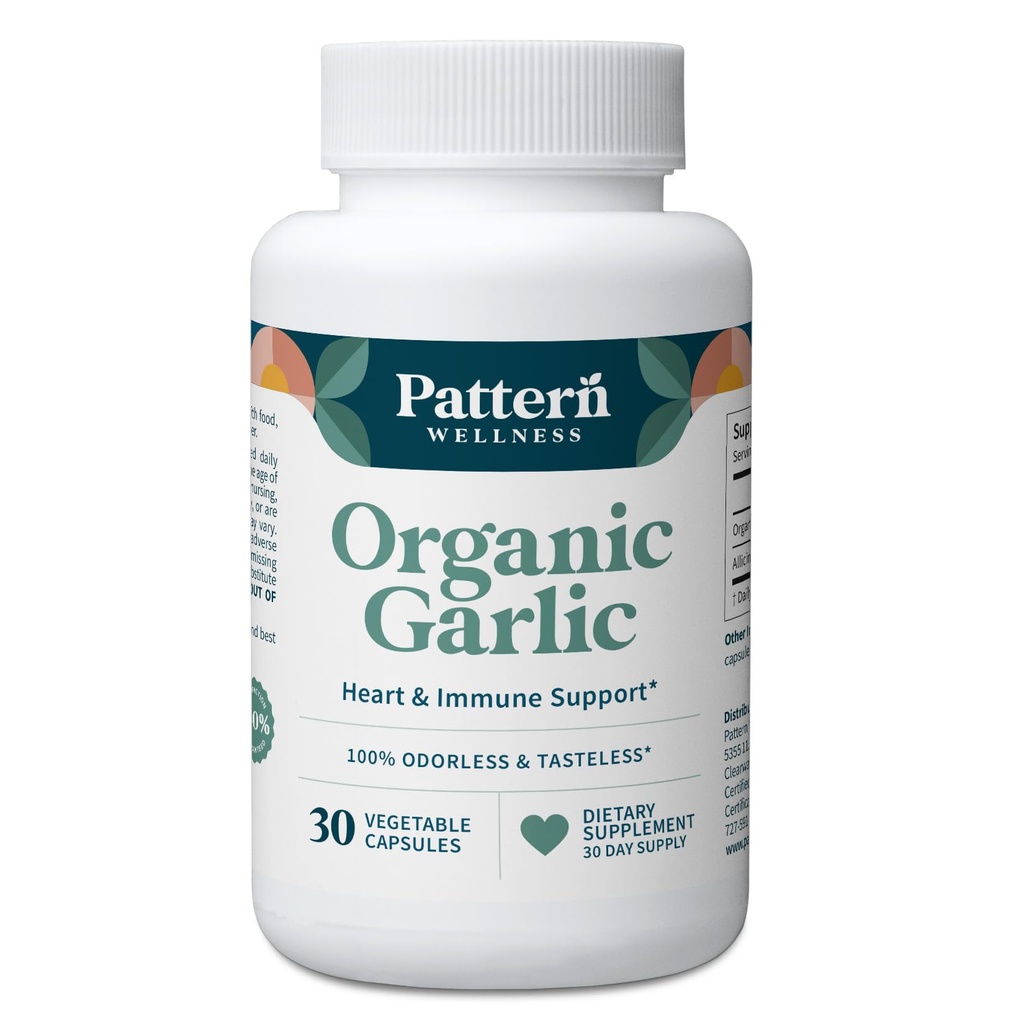 Mönster Wellness Odorless Organic Garlic - 1000mg - Immune, Circulatory & Heart Health Support - Non-GMO & Gluten Free - 30 Vegan kapslar