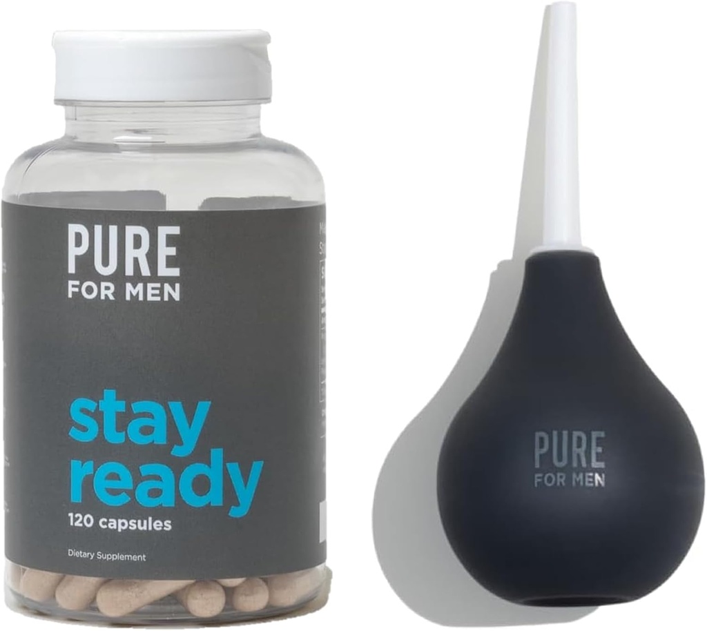 Rena för män stanna redo fiber tillskott (120 Ct) + Bum Bulb Anal Douche Kit