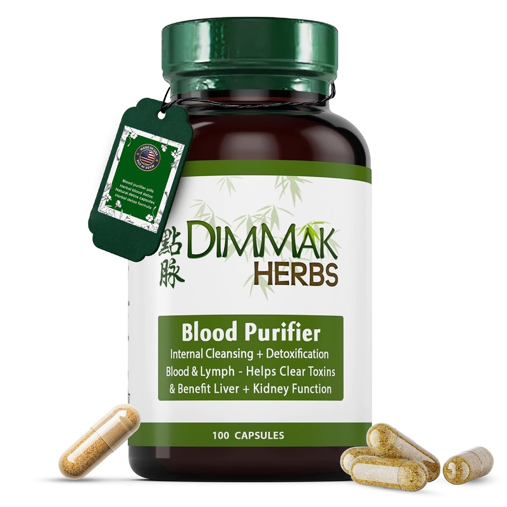 Dimmak Herbs Certified Organic Blood Purifier för intern rengöring och avgiftning + Fördelar Liver och njurfunktion | Lab Testade Herbal Supplement 100 kapslar