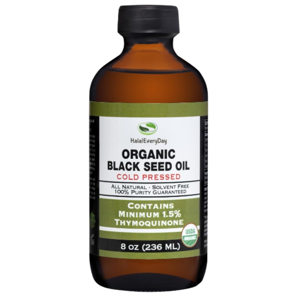 Organic Black Seed Oil - USDA Certified Cold Pressed Glass Bottle Över 1,5% Thymoquinone 3X styrka turkisk Black Cumin Nigella Sativa icke-GMO 100% ren Blackseed Oil (8oz Glass Bottle)