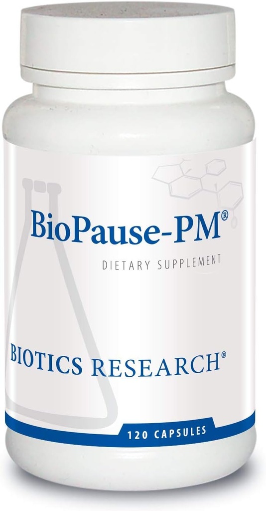 Biotics Research BioPause PM Night Time Menopausal Support Hormonal Balance, Black Cohosh, Lemon Balm, Passionflower, främjar avkoppling och lugn, reglerar cirkadiska rytmer, sova regelbundet 120Caps