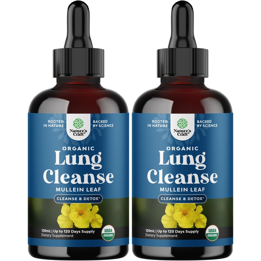 Organic Mullein Drops for Lungs - Lung Detox & Cleanse with Marshmallow Root Extract & Plantain Leaf for Respiratory Lung Health - Mullein Leaf Tincture Drops for Breathing Support - 4 Fl Oz (2 Pack)