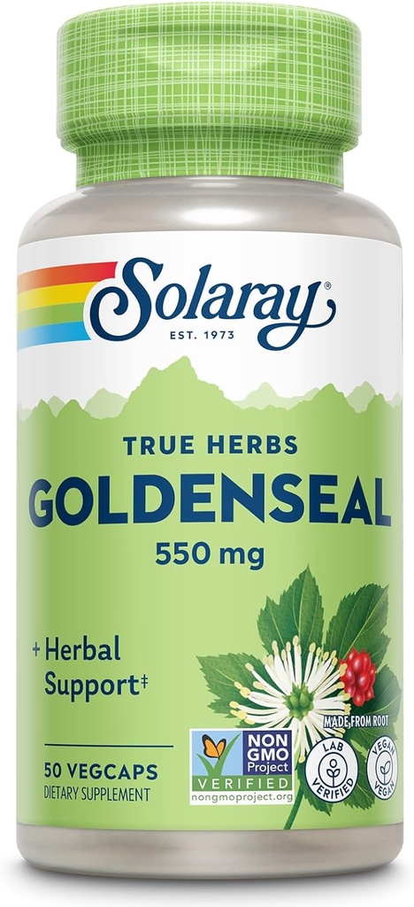 SOLARAY Goldenseal Root 550mg - Golden Seal Capsules - Herbal Supplements for Wellness Support - Non-GMO, Vegan, Gluten Free, Lab Verified, 60-dagars pengar tillbaka garanti, 50 portioner, 50 VegCaps