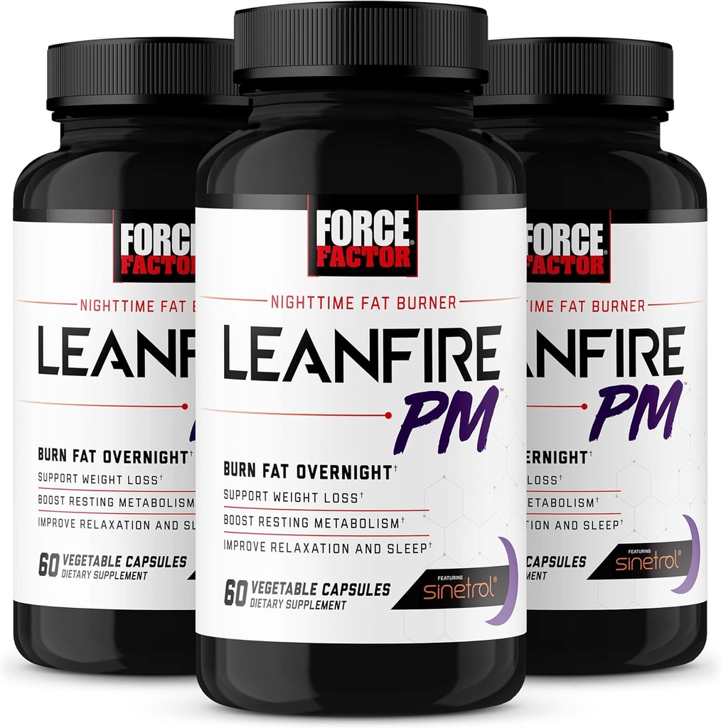 Force Factor LeanFire PM, viktminskningspiller för kvinnor och män, fettbrännare och övernattningspiller för viktminskning för att bränna fett, öka ämnesomsättningen och förbättra sömnen för otroliga resultat, 60 greve (3)