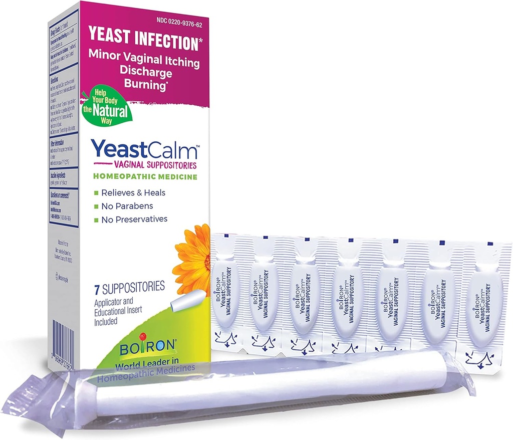 Boiron YeastCalm homeopatiska suppositorier för jästinfektioner, brinnande, ansvarsfrihet och mindre vaginal kläckning - 7 greve