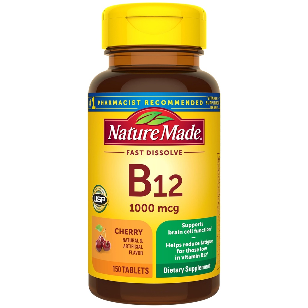 Nature Made Vitamin B12 1000 mcg, Lätt att ta vitamin B12 Sublingual Tablets för energi Metabolism Support, 150 Sugar Free Fast Dissolve Tablets, 150 Day Supply
