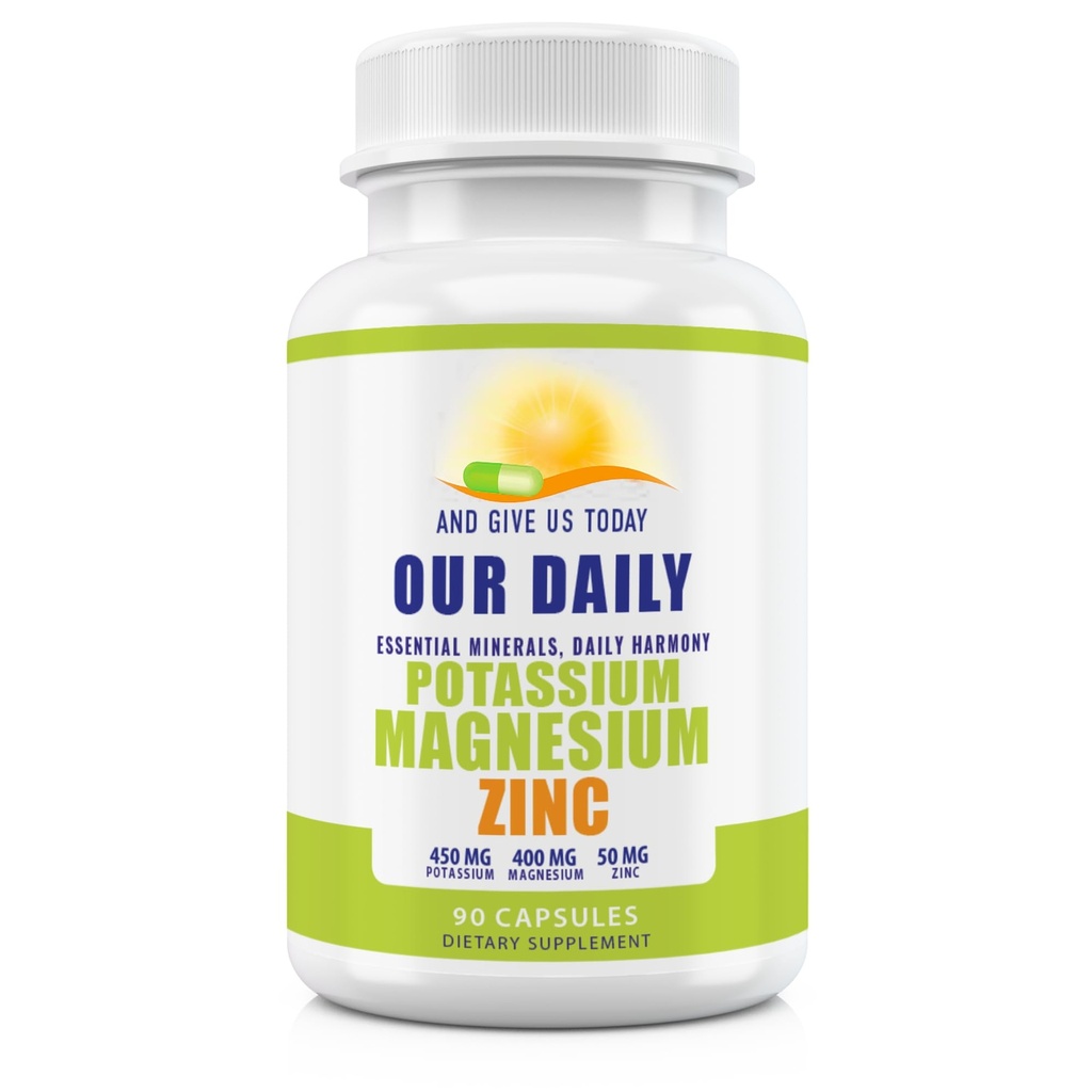 Magnesium Kalium Kosttillskott W Zink - 90 kapslar 400MG Magnesium,450MG Kalium, 50MG Zink för Vaskulär Hälsa - Hög Absorption Vegan för Leg Kramper och sömn