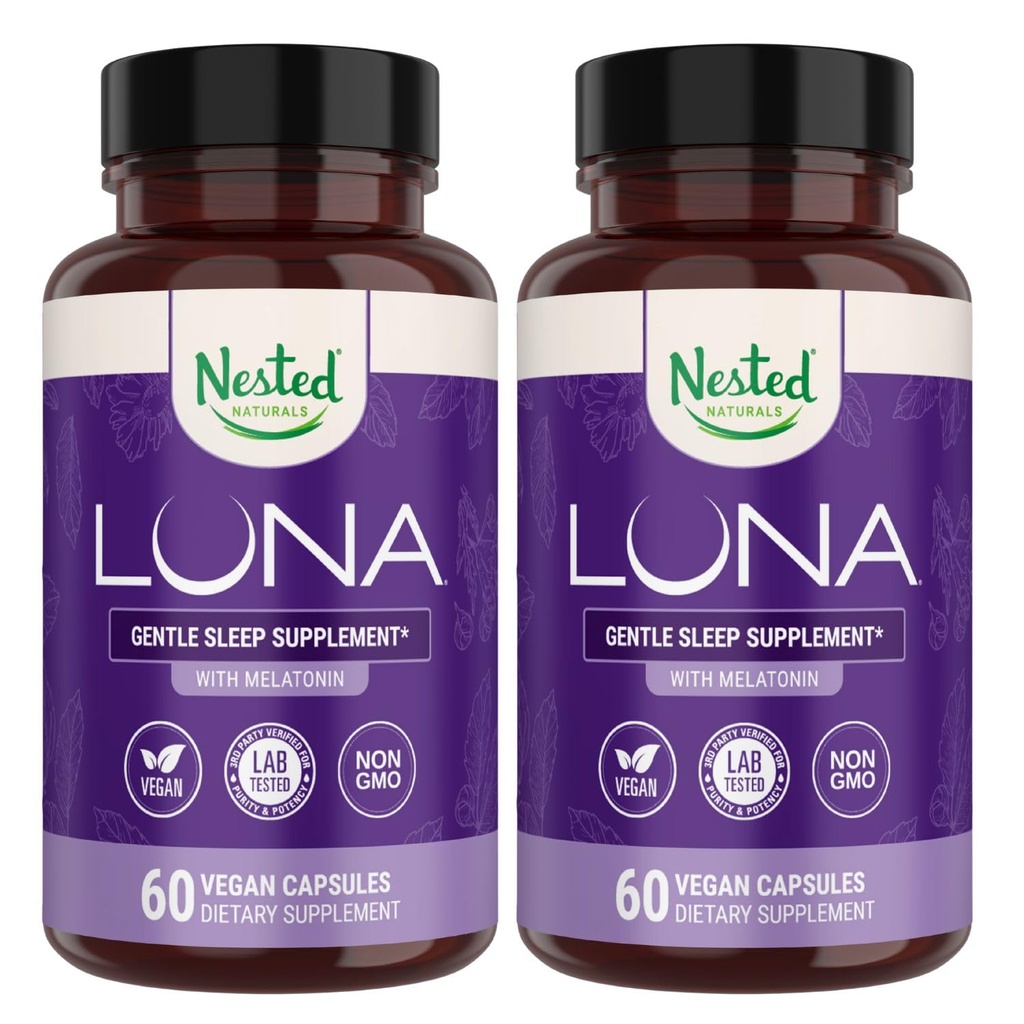 Nested Naturals Luna Sleep Aid - Non-Habit Forming Natural Sleeping Pills for Adults with Naturally Sourced Ingredients - Valerian Root, Melatonin, Chamomile, Lemon Balm, and More - 120 Vegan Capsules