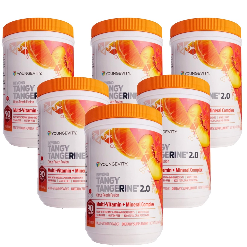 Youngevity Bortom Tangy Tangerine 2.0 Citrus Peach Fusion Multi-Vitamin & Mineral Complex - Tillverkad med naturliga och hela livsmedel | 8.000 ORAC (6-Pack)