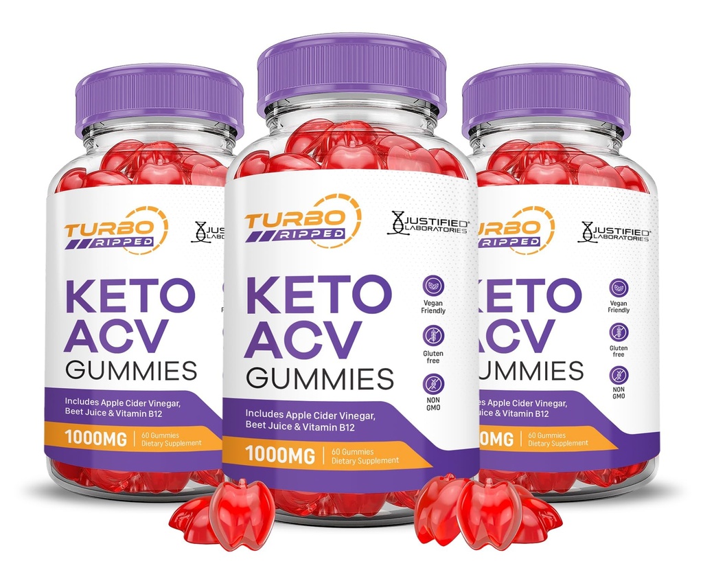 (3 Pack) Turbo Ripped Keto ACV Gummies Advanced Formel 1000MG Turbo Ripped Keto Gummies Apple Cider Vinegar Formulerad med granatäpplebetsjuice Powder B12 Vegan Non GMO 180 Gummys