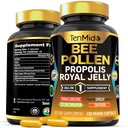 Bee Pollen Capsules Supplement - 7in1 Formel - Kombinera med Propolis, Royal Jelly, Panax Ginseng, Ceylon Cinnamon, Ginger och Saffron - Digestive Health, Immune Support - 120 kapslar