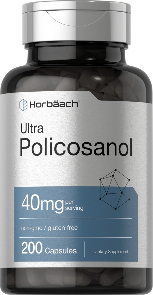 Horbäach Policosanol 40mg | 200 kapslar | Icke-GMO och Gluten fri tillägg