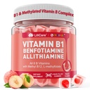 Vitamin B1 & Methylated Vitamin B Complex Gummies - Alla B Vitaminer, Benfotiamine, Thiamine & Inositol, Methylated B1 B2 B6 Multivitaminer, L-metyllfolat, Methyl B12 för Nerve Cognition Energy, 60 Cts