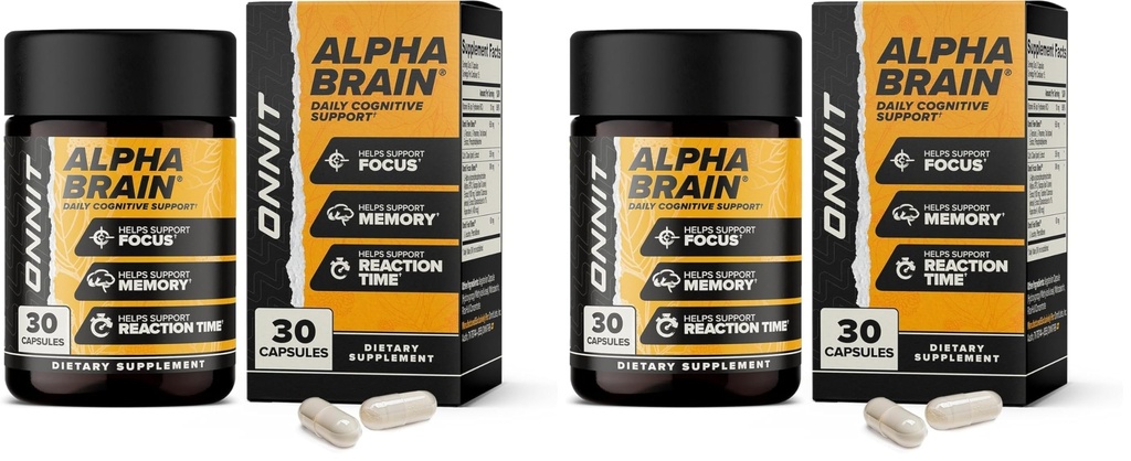 ONNIT Alpha Brain Nootropic Brain Supplement for Men and Women, IGEN Non-GMO Tested, Memory, Mental Clarity, Cognitive Support och Focus Capsules med L-Theanine och Vitamin B6, 30 Count (Pack of 2)