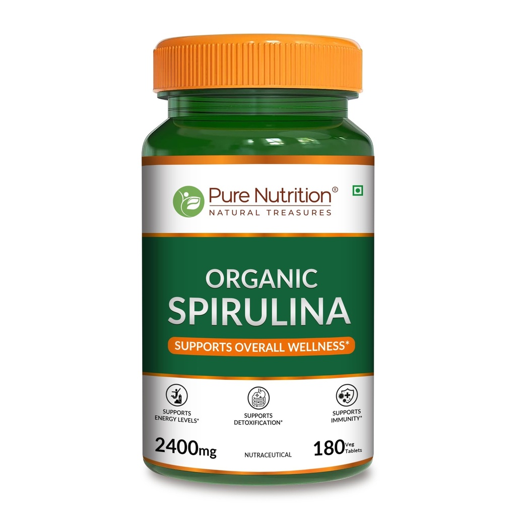 Rena näringsorganiska Spirulina 2400mg per portion | 180 Veg tabletter | Spirulina pulver organiska tabletter | Stöder hälsosam hud och öka immunitet | Non GMO