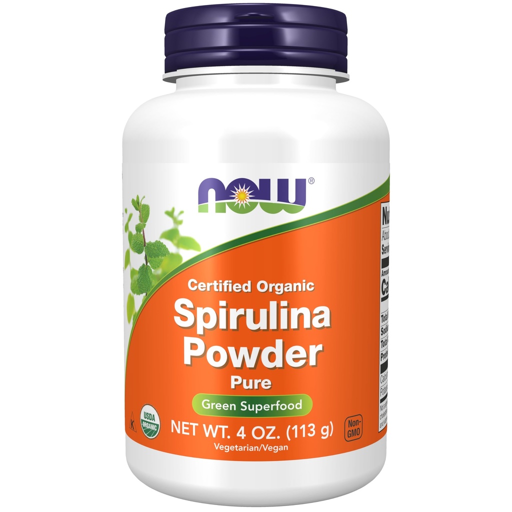 NOW Foods Supplements, Certified Organic, Spirulina Powder, Rich in Beta-Carotene (Vitamin A) och B-12 med naturligt förekommande GLA & Chlorophyll, 4-Ounce