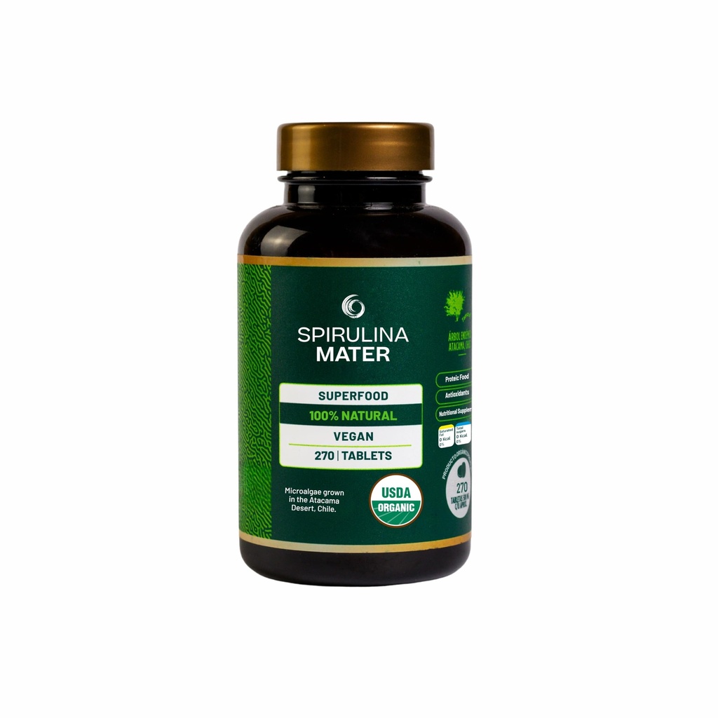 Spirulina tabletter USDA Organic, Atacama Desert Grown, Plant Based Superfood Supplement, Nutrient Dense Algae för Daily Wellness and Energy, 270 tabletter