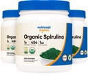 Nutricost Organic Spirulina Powder Unflavored, 1LB Container för 454 portioner (3 flaskor) - Vegan, GMO Free och Gluten Free