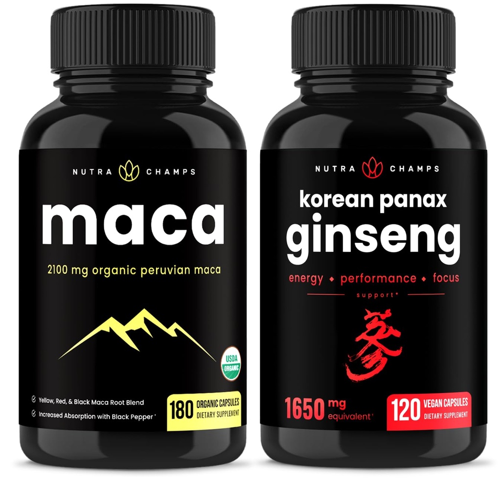 NutraChamps Maca Root Capsules och Korean Ginseng Capsules 2 Pack Bundle