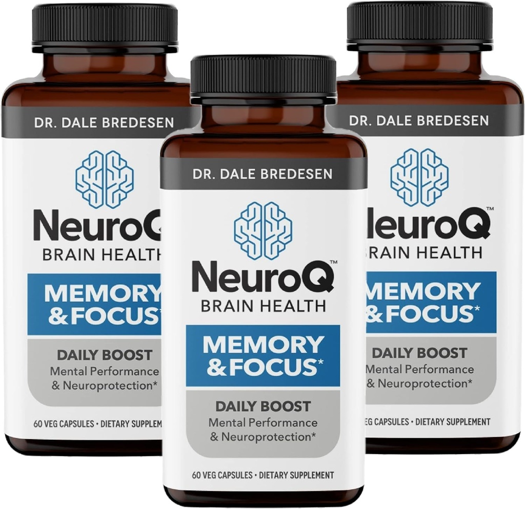 NeuroQ Memory & Focus - Boosts Cognitive Performance & Brain Function - Neuroprotective Formel av Dr. Dale Bredesen - Gotu Kola Ginkgo Phosphatidylserine & Propolis - 60 kapslar (Pack of 3)
