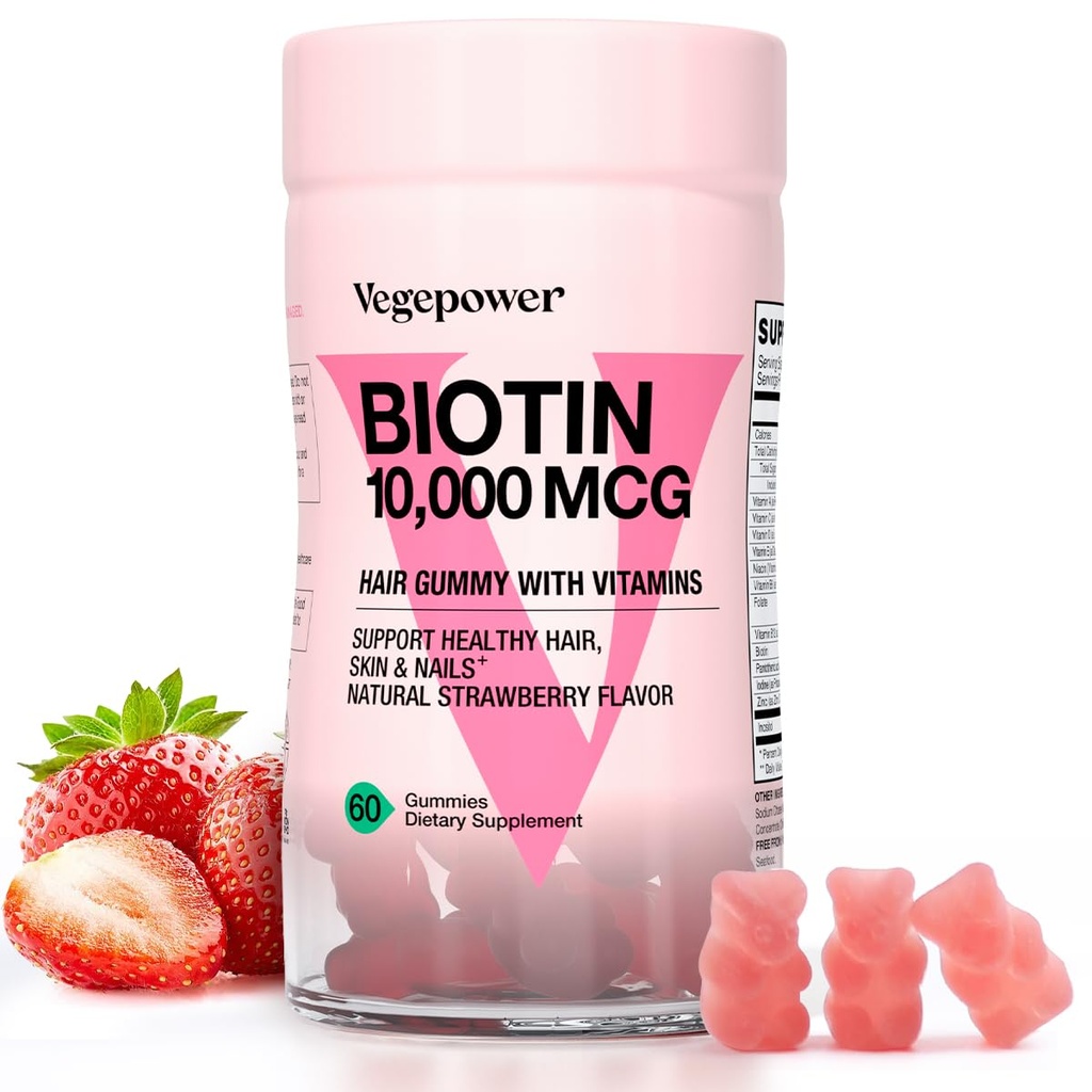 Biotin Gummies for Hair Growth 10000mcg - Vegan Biotin Vitamins Supports Healthy Hair, Skin and Nails, Hair Vitamin Gummy for Women & Men - Non-GMO, Chewable Supplement