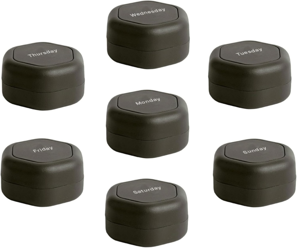 Cadence Travel Containers - Pill Case Set - Magnetic Travel Capsules, Daily Medicine Organizer för piller, kosttillskott och vitaminer - 7 Flex Smalls (0.56oz) för Weekly Pill Organizer - Charcoal