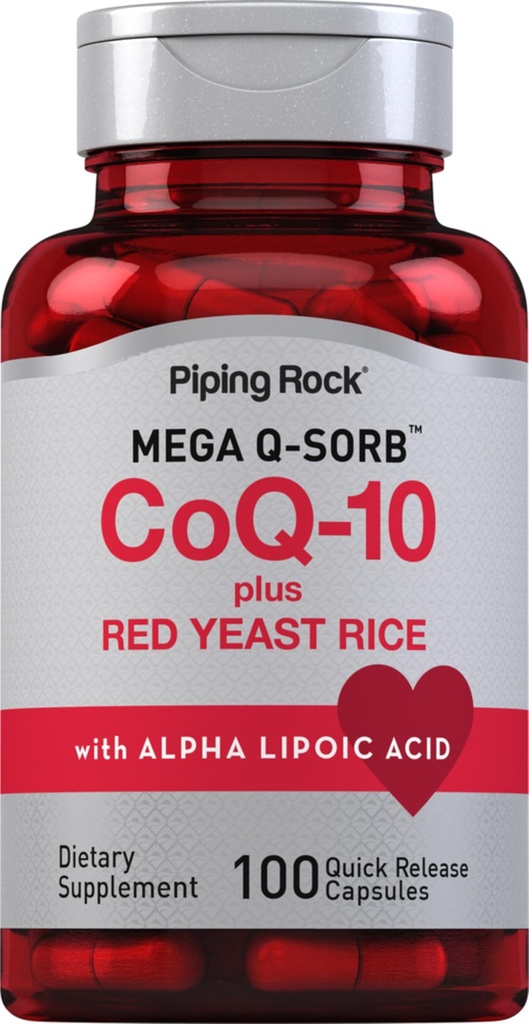 Piping Rock CoQ10 120mg | 100 kapslar | med Red Yeast Rice och Alpha Lipoic Acid | Mega Q-Sorb Coenzyme Q10 | Non-GMO, Gluten Free Supplement