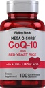 Piping Rock CoQ10 120mg | 100 kapslar | med Red Yeast Rice och Alpha Lipoic Acid | Mega Q-Sorb Coenzyme Q10 | Non-GMO, Gluten Free Supplement