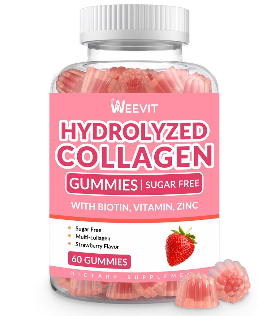 Collagen Gummies for Women, Hydrolyzed Collagen Peptides Gummies with Biotin, Collagen Supplements Gummy with Vitamin B12, C, D, Zinc for Hair Skin Nail