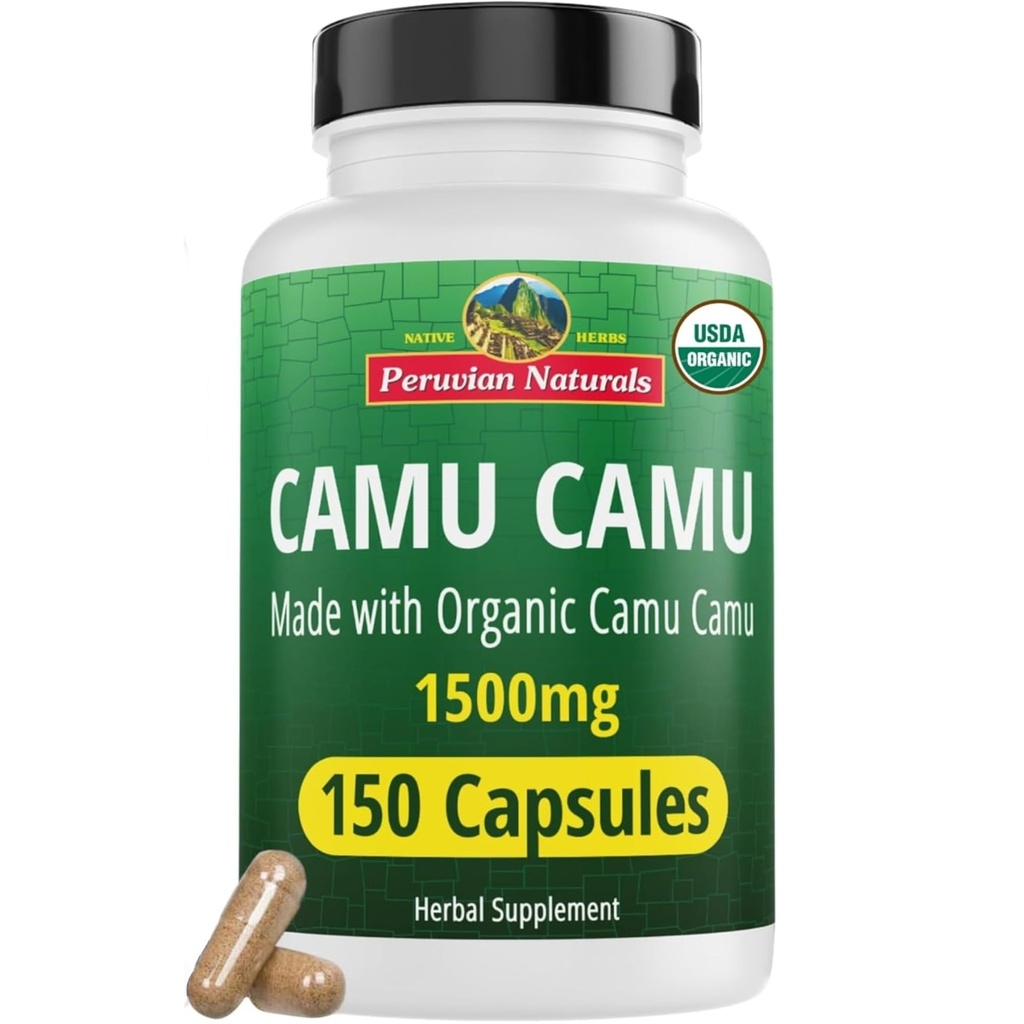 Peruvian Naturals Organic Vitamin C från Camu Camu Capsules 1,500mg - 150 Vegan Pills, Natural Vitamin C från Whole Food Camu Berry Organic, Non-GMO